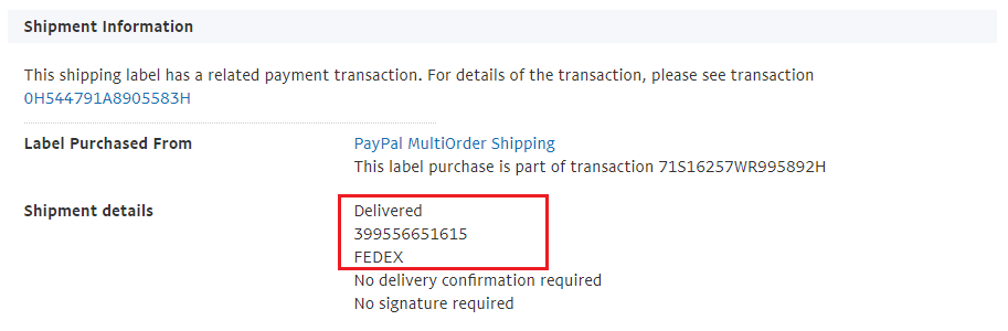 PayPal Tracking Number