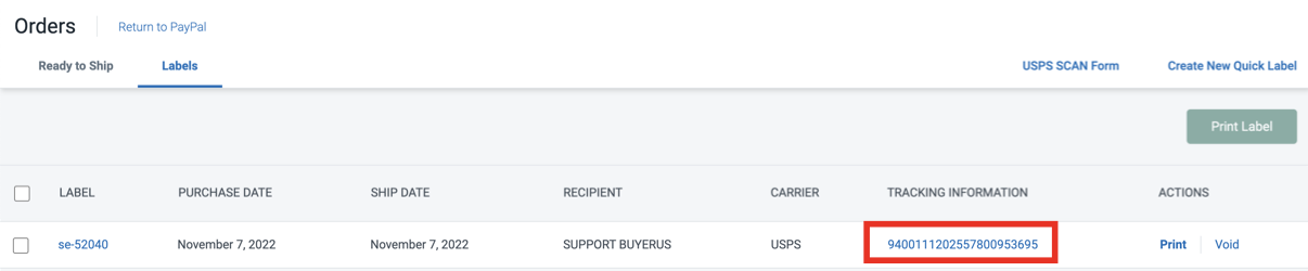 PayPal Order Number