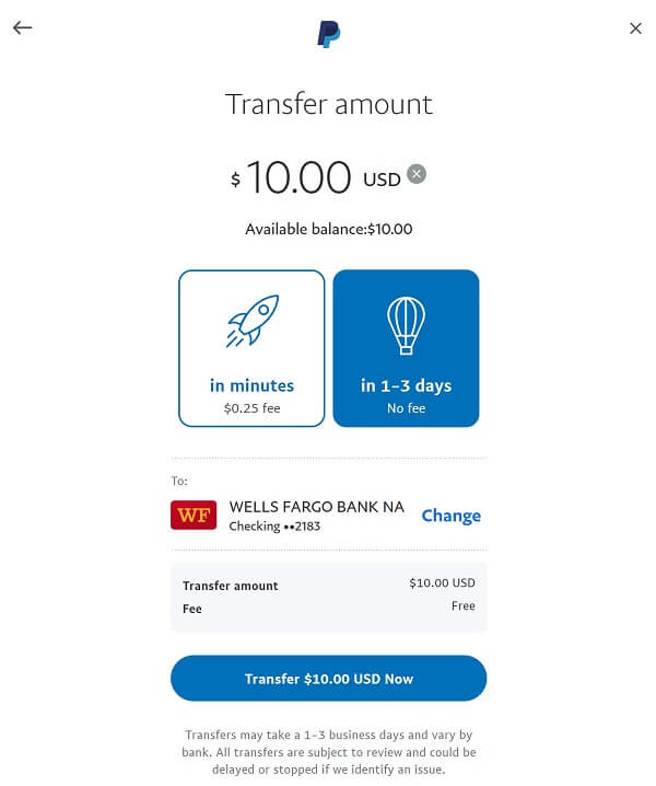 Standard PayPal Transfer Limit Per