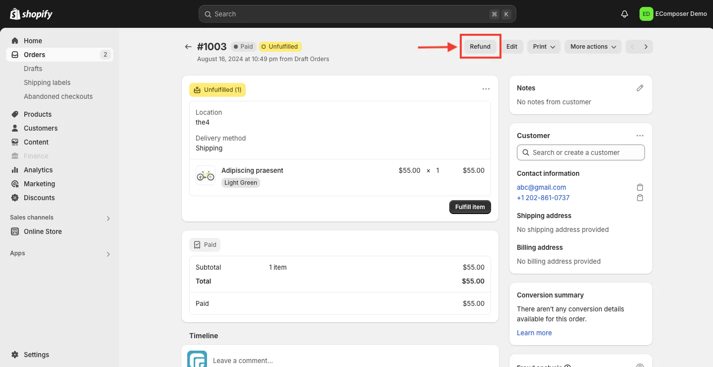 Partial Refund on Shopify