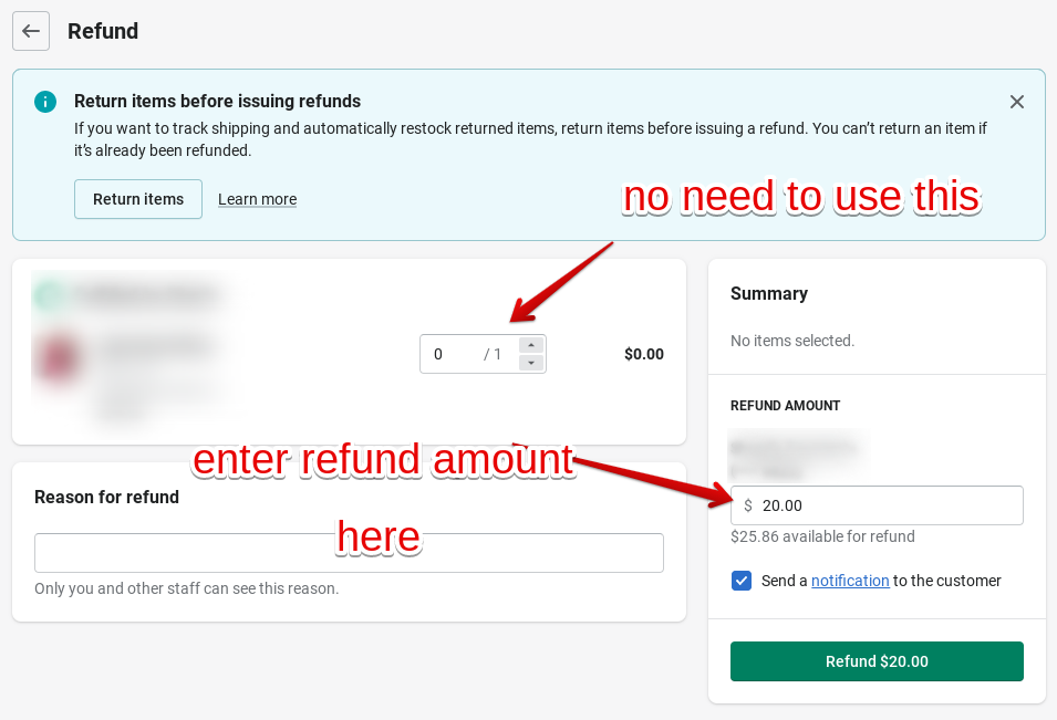 Adjust the refund amount