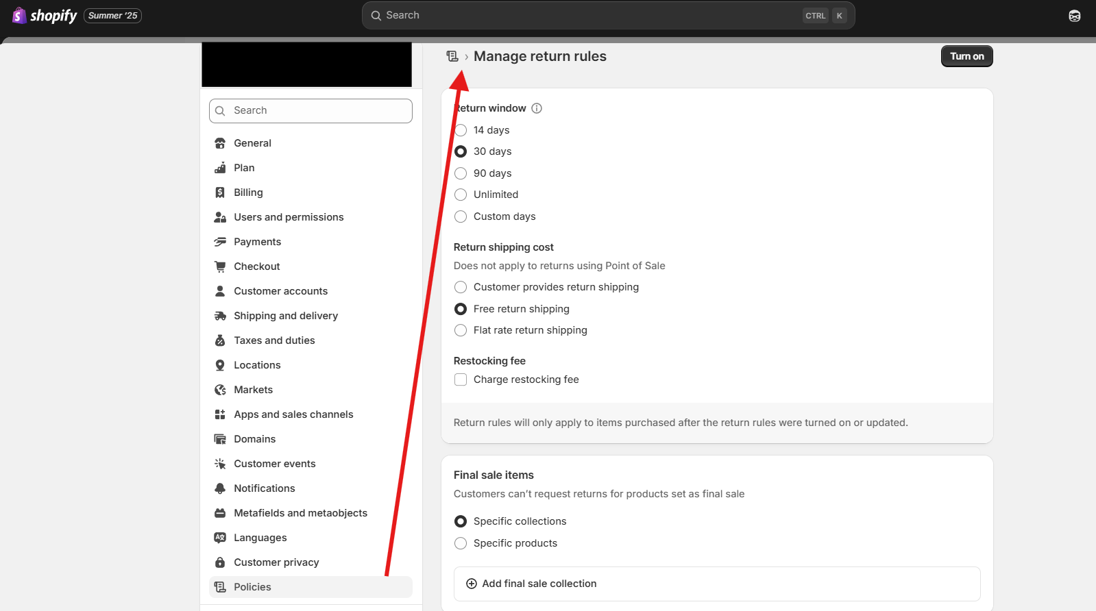Setting Up Return Rules