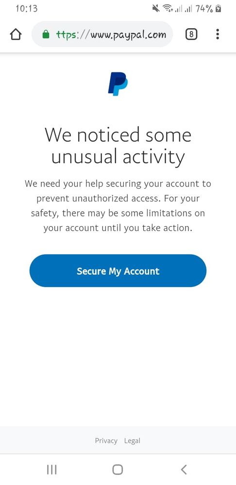 PayPal Suspicious Account Activity
