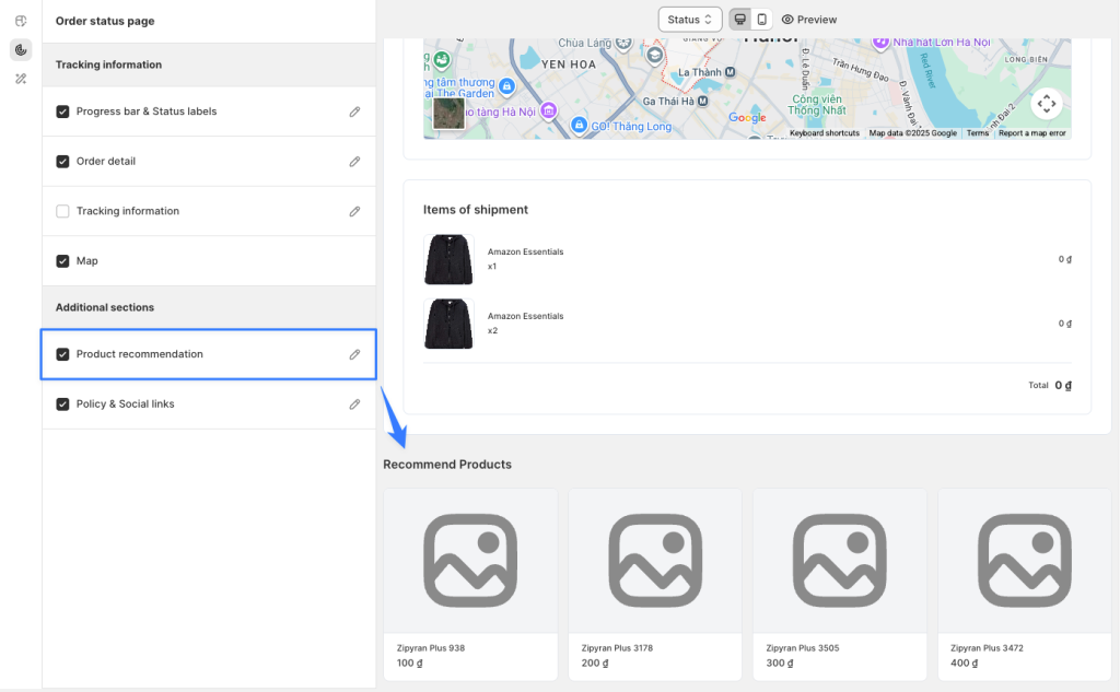 Product Recommendations on Tracking Page