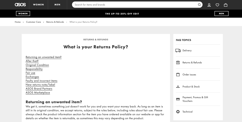 Return Policy example